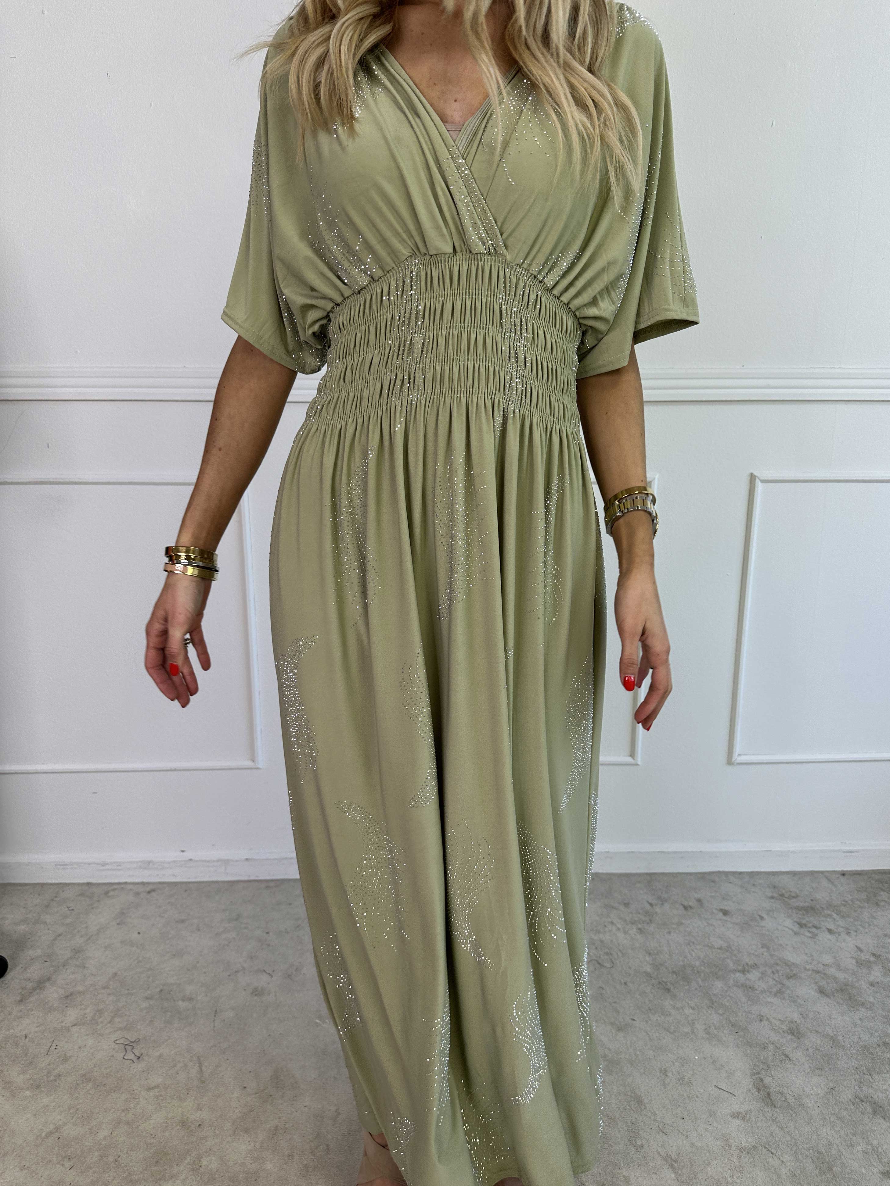 Pams Leaf Crystal - Lang elastisk kjole med mønster af similisten